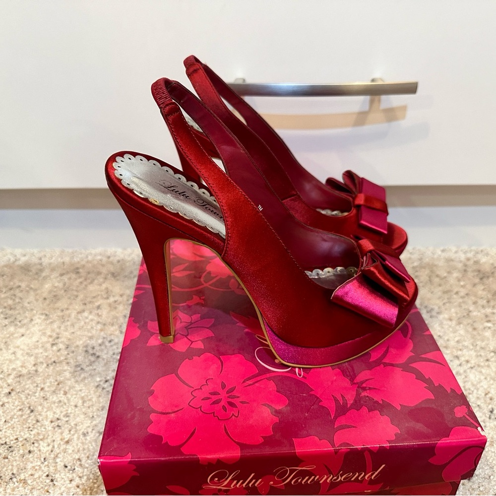 Red and Pink Satin Pumps